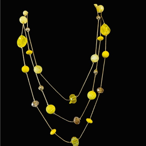 Nicole Miller Yellow Multi-Strand Beaded Necklace and Earring Set, 22” Length - Picture 4 of 5